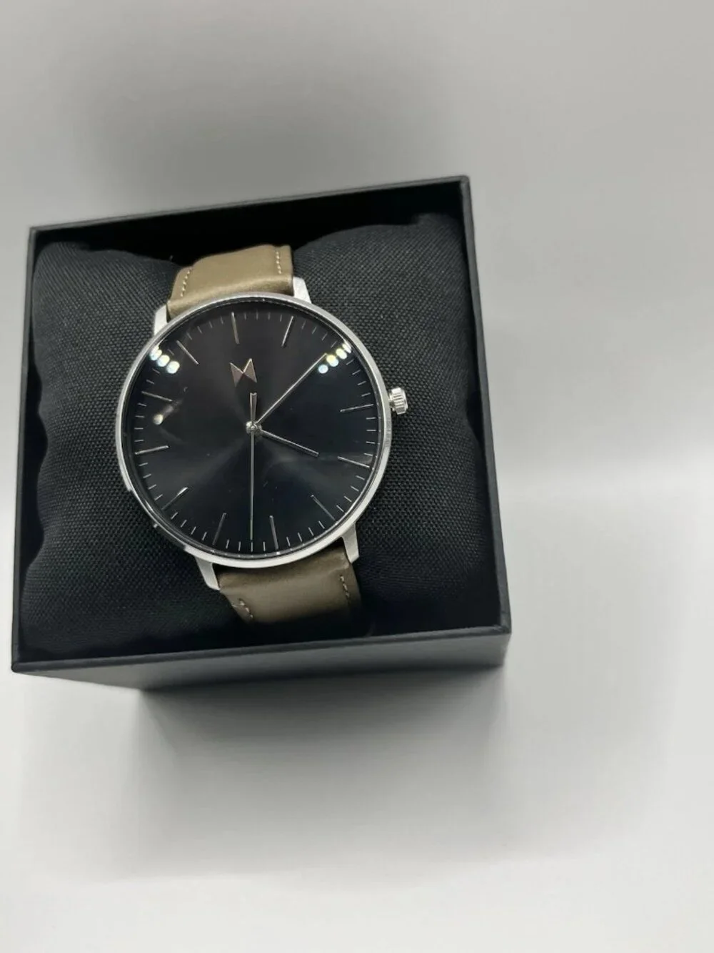 MVMT Mens Legacy Slim Brown Leather Strap Watch 42mm Black Dial Quartz